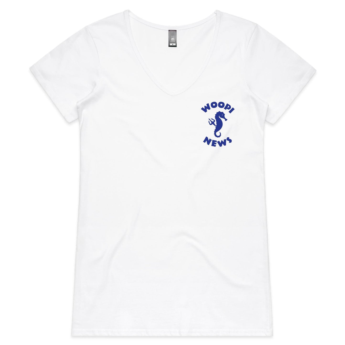 Woopi News Women's Bevel V-Neck Tee – Logo Front and Back