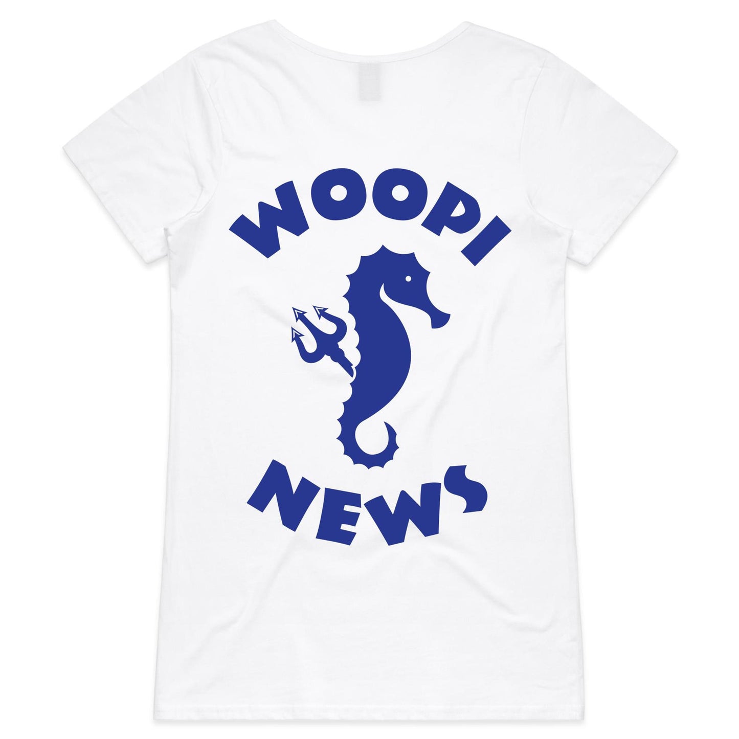 Woopi News Women's Bevel V-Neck Tee – Logo Front and Back